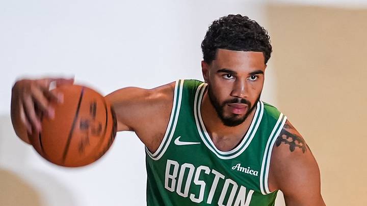Sep 28, 2026; Boston, MA, USA; Boston Celtics forward/guard Jayson Tatum (0) during media day at Auerbach Center. Mandatory Credit: David Butler II-Imagn Images