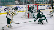 Lara Beecher fires a shot on net for Clarkson against Dartmouth on November 1