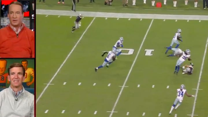 Peyton and Eli Manning weren’t impressive with Geno Smith’s decision-making on his interception against the Cowboys. Peyton and Eli Manning weren’t impressive with Geno Smith’s decision-making on his interception against the Cowboys.