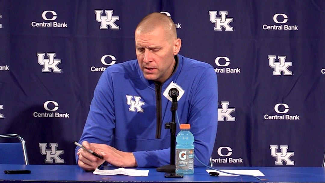 STILL FROM VIDEO: Kentucky basketball's Mark Pope talks loss to Georgetown in exhibition finale