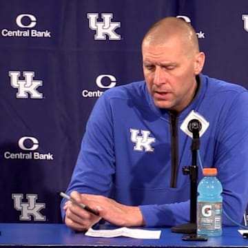 STILL FROM VIDEO: Kentucky basketball's Mark Pope talks loss to Georgetown in exhibition finale