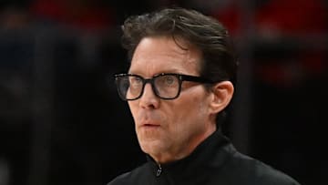 Atlanta Hawks head coach Quin Snyder looks on against the Toronto Raptors.