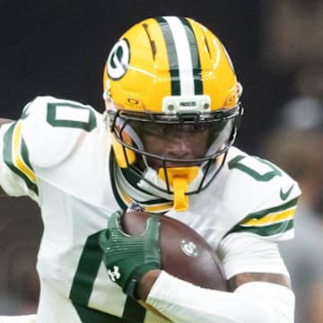 Green Bay Packers wide receiver Matthew Golden (0) against the Arizona Cardinals at State Farm Stadium. 