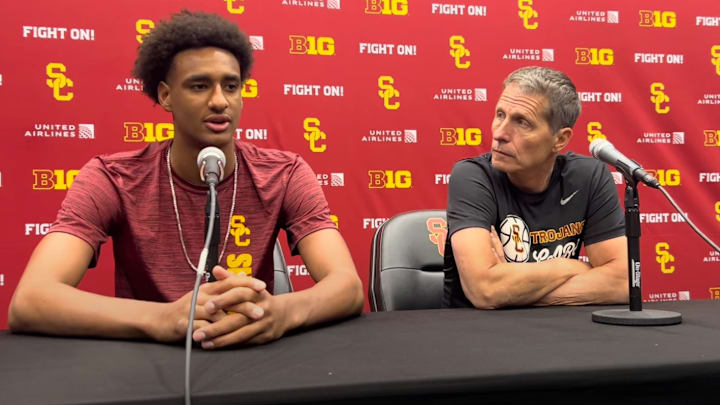USC freshman Alijah Arenas and head coach Eric Musselman. USC freshman Alijah Arenas and head coach Eric Musselman.
