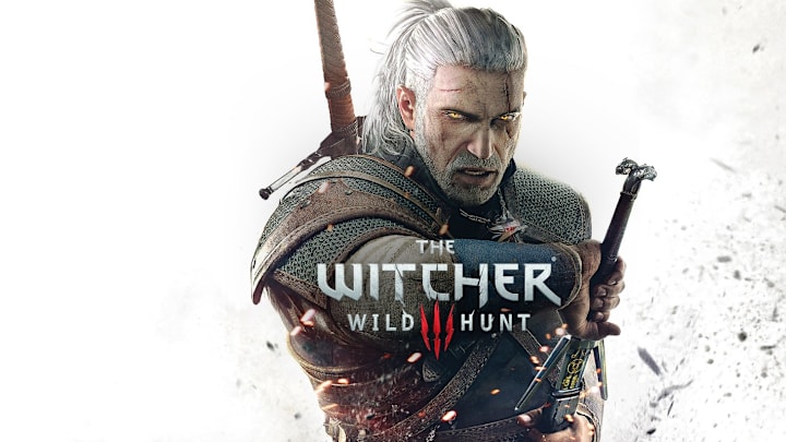 Geralt readies his silver sword in The Witcher 3 key art