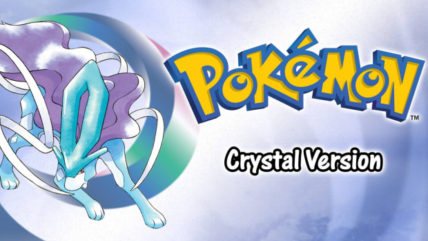 Key art for Pokemon Crystal showing the Pokemon logo next to a Suicune