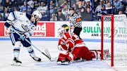 Brandon Holt scores 43 seconds into overtime as Maine men's ice hockey team earned a 5-4 win over Boston University on Oct. 31, 2015, at Alfond Arena.