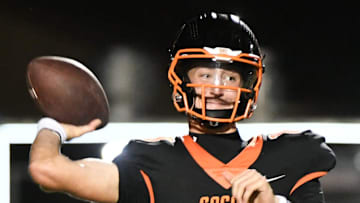 Brady Hart of Cocoa Tigers passes against Rockledge in the annual Barbecue Bowl Friday, November 1, 2024. Craig Bailey/FLORIDA TODAY via USA TODAY NETWORK