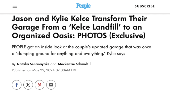 Jason and Kylie Kelce Transformed Their Garage According to PEOPLE.