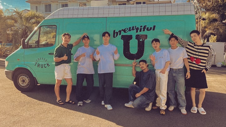 Boyfriend. (L to R) Kim Taehon, Kazuto Kasahara, Shun, Usak, Gensei, Dai Nakai, Ryota in Boyfriend. Cr. Courtesy of Netflix © 2024