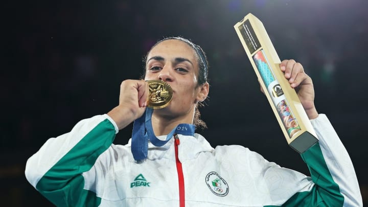 Following a stirring performance, Imane Khelif celebrates her gold medal triumph in the Paris Summer Olympics