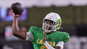 Carver's TJRussell (9) passes against Vestavia Hills during their game at Cramton Bowl in Montgomery, Ala., on Friday August 23, 2024.