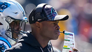 Carolina Panthers defensive coordinator Ejiro Evero