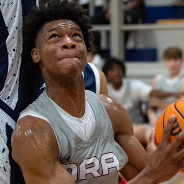Madison-Ridgeland Academy Patriots' small and power forward Ashton Magee (1) prepares to go for the basket during the game against the Jackson Academy Raiders at MRA in Madison, Miss., on Thursday, Feb. 1, 2024.