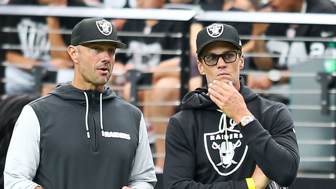 Las Vegas Raiders GM John Spytek, and minority owner Tom Brady