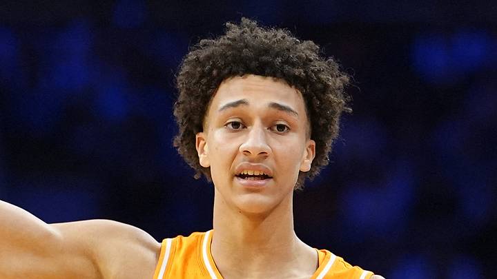 Tennessee Volunteers forward Nate Ament (10) reacts against the Virginia Cavaliers in the second half during a second round game of the men's 2026 NCAA Tournament at Xfinity Mobile Arena on March 22, 2026.