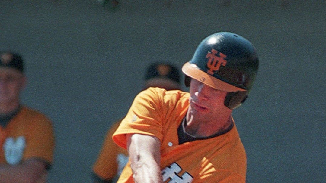 May 21, 1995, Knoxville, TN, USA; University of Tennessee first baseman Todd Helton rips a pitch; Mandatory credit: Byron Small-USA TODAY NETOWRK