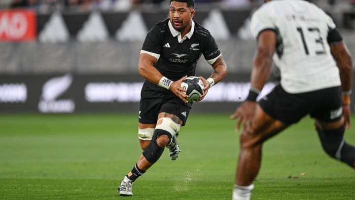 The New Zealand all-blacks Ardie Savea in action against Fiji