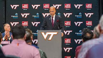 James Franklin at NCAA college football news conference, Wednesday, Nov. 19, 2025, in Blacksburg, VA