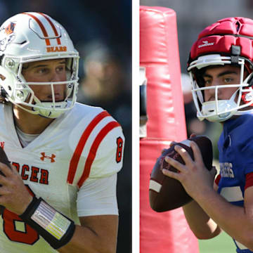 Oklahoma quarterbacks Whitt Newbauer (left) and Jett Niu