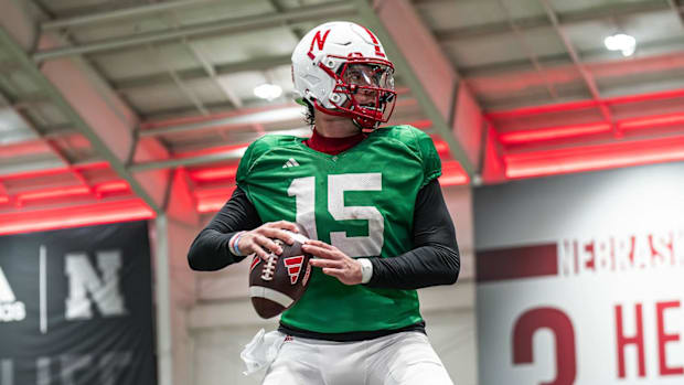 Dylan Raiola during an April 2025 practice.