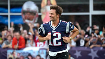 Former New England Patriots quarterback Tom Brady at Gillette Stadium as the team reveals they'll put him in the Hall of Fame