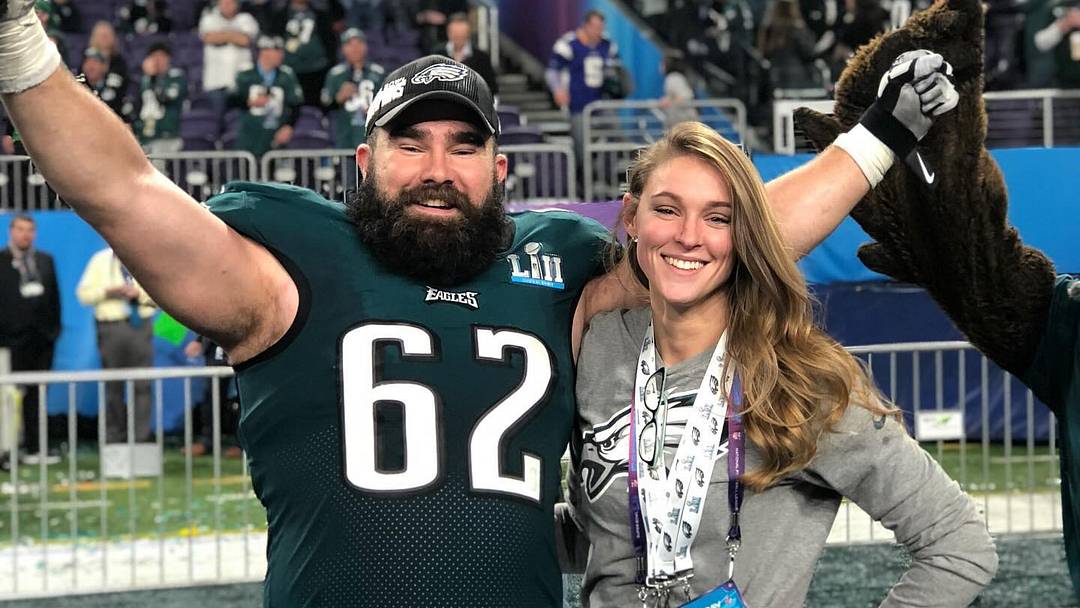 Jason Kelce and Kylie Kelce at Super Bowl LII. 