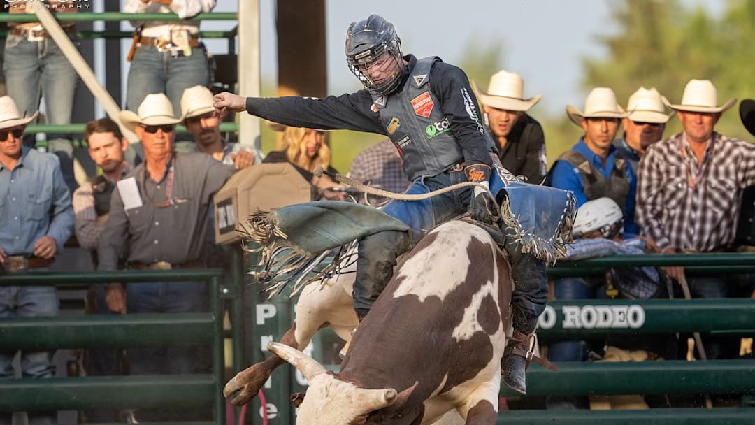 Clayton Sellars riding his bull at the Reno Xtreme Bulls