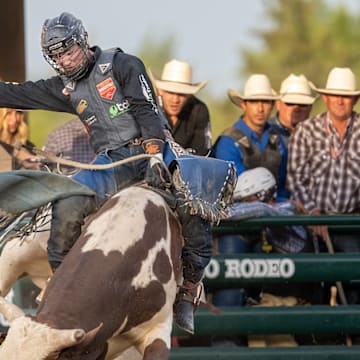 Clayton Sellars riding his bull at the Reno Xtreme Bulls