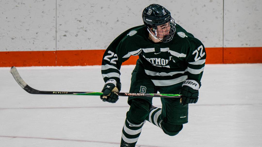 Cooper Cleaves, 22, of the Dartmouth Big Green, plays during an NCAA men's ice hockey game at Hobey Baker Arena in Princeton, United States, on January 2, 2026. (Photo by Dan Squicciarini/NurPhoto via Getty Images)
