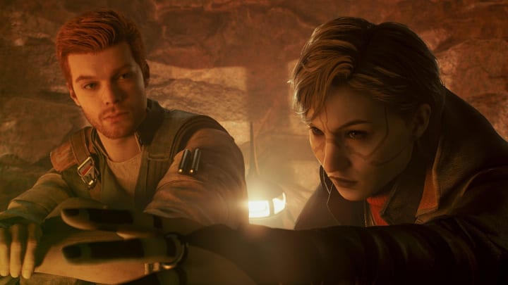 Cal Kestis looks on as the Nightsister Merrin performs Force magic in Star Wars: Jedi Survivor. Image credit: StarWars.com