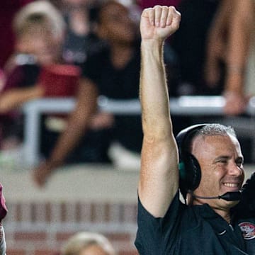 Florida State Seminoles head coach Mike Norvell celebrates a pick six. The Florida State Seminoles defeated the Southern Miss Golden Eagles on Saturday, Sept. 9, 2023.