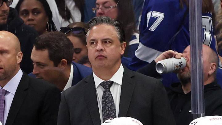 Feb 6, 2025; Tampa, Florida, USA; Ottawa Senators head coach Travis Green looks on against the Tampa Bay Lightning during the third period at Amalie Arena. Mandatory Credit: Kim Klement Neitzel-Imagn Images