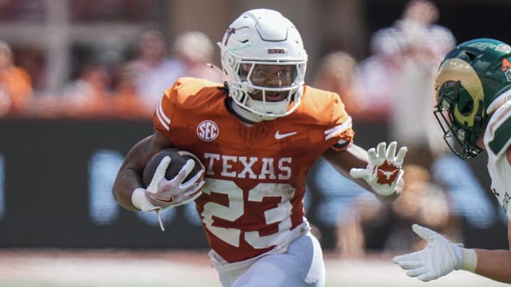 Texas Longhorns running back Jaydon Blue suffered an apparent leg injury in Saturday's game against the Michigan Wolverines.