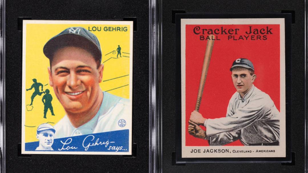 The 1915 Cracker Jack cards were distributed in boxes of caramel popcorn and often had stains from the sticky treat. The 1934 Goudey set was released during the Great Depression with bubble gum. More than 100 years after their release, Cracker Jack and Goudey (along with T-206) remain the gold standard of pre-war baseball cards. The 1915 Cracker Jack cards were distributed in boxes of caramel popcorn and often had stains from the sticky treat. The 1934 Goudey set was released during the Great Depression with bubble gum. More than 100 years after their release, Cracker Jack and Goudey (along with T-206) remain the gold standard of pre-war baseball cards.