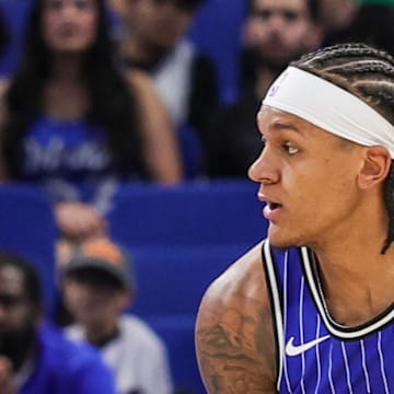 Orlando Magic forward Paolo Banchero looks to pass during the first quarter against the Boston Celtics.