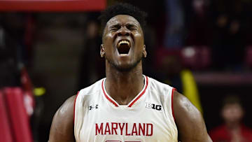 Dec 1, 2018; College Park, MD, USA; Maryland Terrapins forward Bruno Fernando (23) reacts during the second half against the Penn State Nittany Lions at XFINITY Center. Mandatory Credit: Tommy Gilligan-Imagn Images