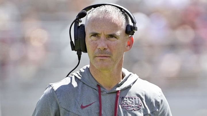 Sep 14, 2024; Tallahassee, Florida, USA; Florida State Seminoles head coach Mike Norvell looks on during the first half against the Memphis Tigers at Doak S. Campbell Stadium. Mandatory Credit: Melina Myers-Imagn Images Sep 14, 2024; Tallahassee, Florida, USA; Florida State Seminoles head coach Mike Norvell looks on during the first half against the Memphis Tigers at Doak S. Campbell Stadium. Mandatory Credit: Melina Myers-Imagn Images