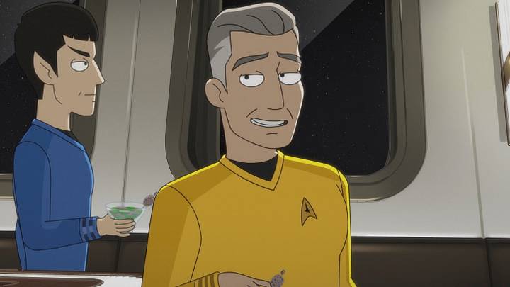 Ethan Peck as Spock and Anson Mount as Pike appearing in Star Trek: Strange New Worlds, streaming on Paramount+, 2023. Photo Cr: Paramount+