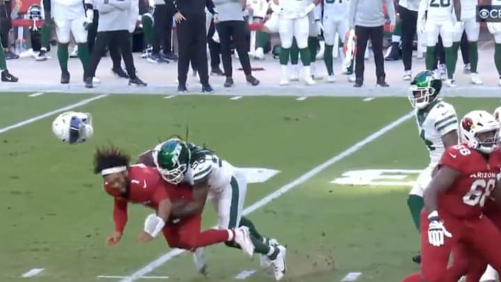 Arizona Cardinals QB Kyler Murray is sacked by New York Jets LB Quincy Williams. Arizona Cardinals QB Kyler Murray is sacked by New York Jets LB Quincy Williams.
