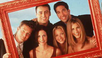 Friends cast - Matthew Perry, Matt LeBlanc, David Schwimmer, Courteney Cox, Lisa Kudrow, and Jennifer Aniston