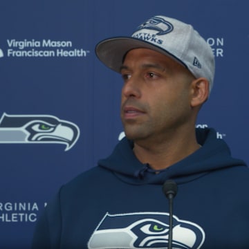 Seahawks defensive coordinator Aden Durde fields questions following one of the team's open OTA sessions.