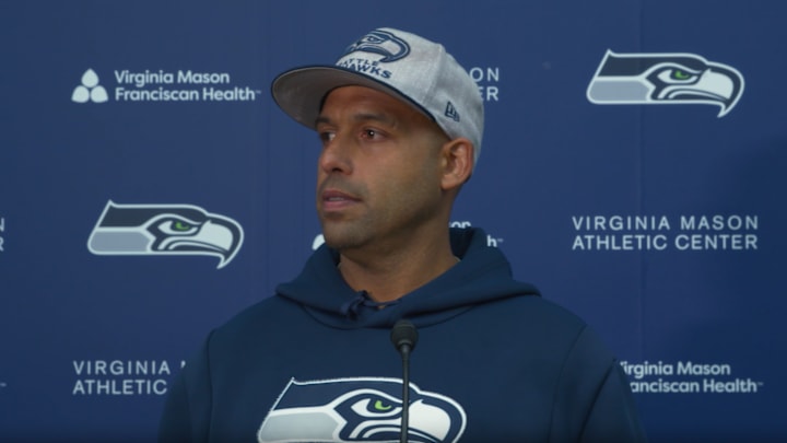 Seahawks defensive coordinator Aden Durde fields questions following one of the team's open OTA sessions.