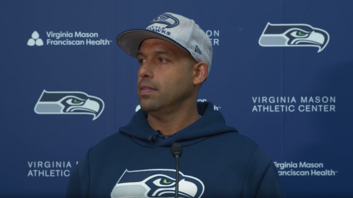 Seahawks defensive coordinator Aden Durde fields questions following one of the team's open OTA sessions.