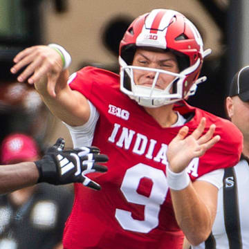 Indiana quarterback Kurtis Rourke (9) throws the ball against Florida International at Memorial Stadium.