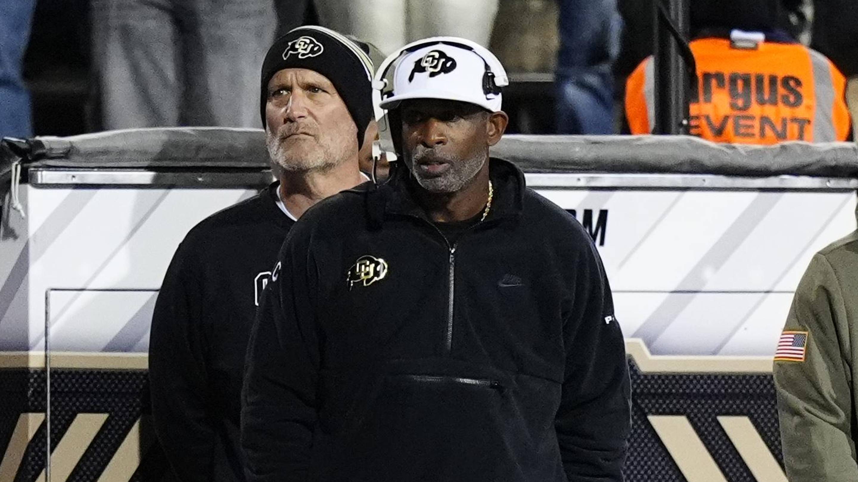 Nov 1, 2025; Boulder, Colorado, USA; Colorado Buffaloes head coach Deion Sanders on the sidelines during the fourth quarter against the Arizona Wildcats at Folsom Field. Mandatory Credit: Ron Chenoy-Imagn Images