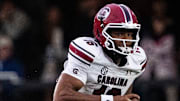 South Carolina Gamecocks quarterback LaNorris Sellers (16) runs against Vanderbilt Commodores’s defense during the first half at FirstBank Stadium in Nashville, Tenn., Saturday, Nov. 9, 2024.