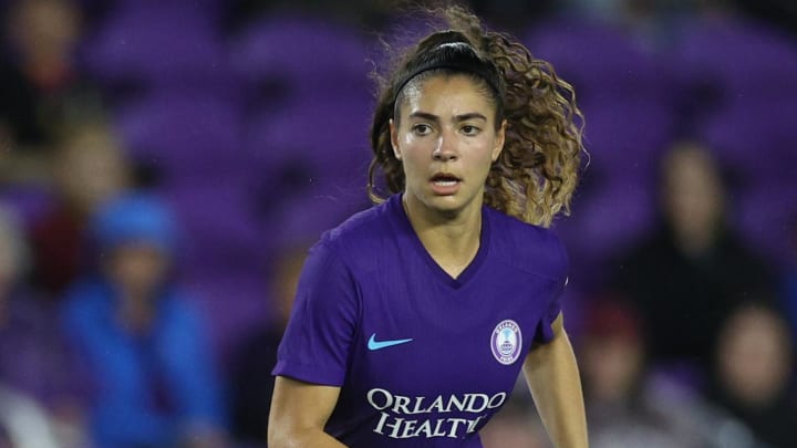 Mar 22, 2024; Orlando, Florida, USA; Orlando Pride midfielder Angelina (15) dribbles the ball during the first half against Angel City FC at Inter&Co Stadium. Mandatory Credit: Nathan Ray Seebeck-USA TODAY Sports