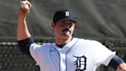 Detroit Tigers right handed pitching prospect RJ Petit throws during minor-league minicamp Sunday, Feb. 20, 2022, at TigerTown in Lakeland, Florida.