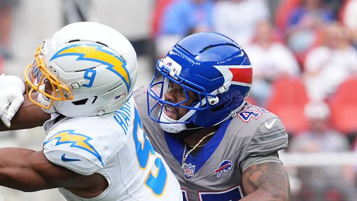 Sep 27, 2026; Orchard Park, New York, USA;  Buffalo Bills cornerback Christian Benford (47) breaks up a pass during the second quarter against the Los Angeles Chargers at Former Highmark Stadium.  Mandatory Credit: Gregory Fisher-Imagn Images